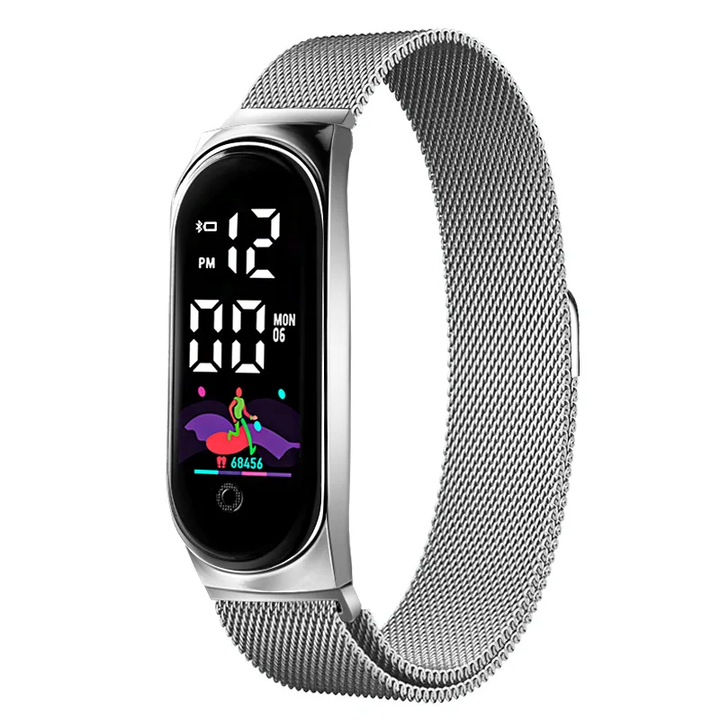 Jam Tangan Wanita Kedap Air Jam Tangan Gelang Mewah Jam Tangan Baja Tahan Karat LED Milan Jam Tangan Elektronik Gesper Magnetik Jam Tangan Olahraga Wanita