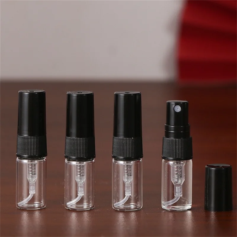 5/10/50/100 SZTUK 2ML Czarna Butelka Wielokrotnego Użytku Szklana Butelka z Rozpylaczem z 4 Akcesoriami, 1 Kroplomierz, 1 Lejek, 1 Dozownik, 1 Strzykawka ﻿