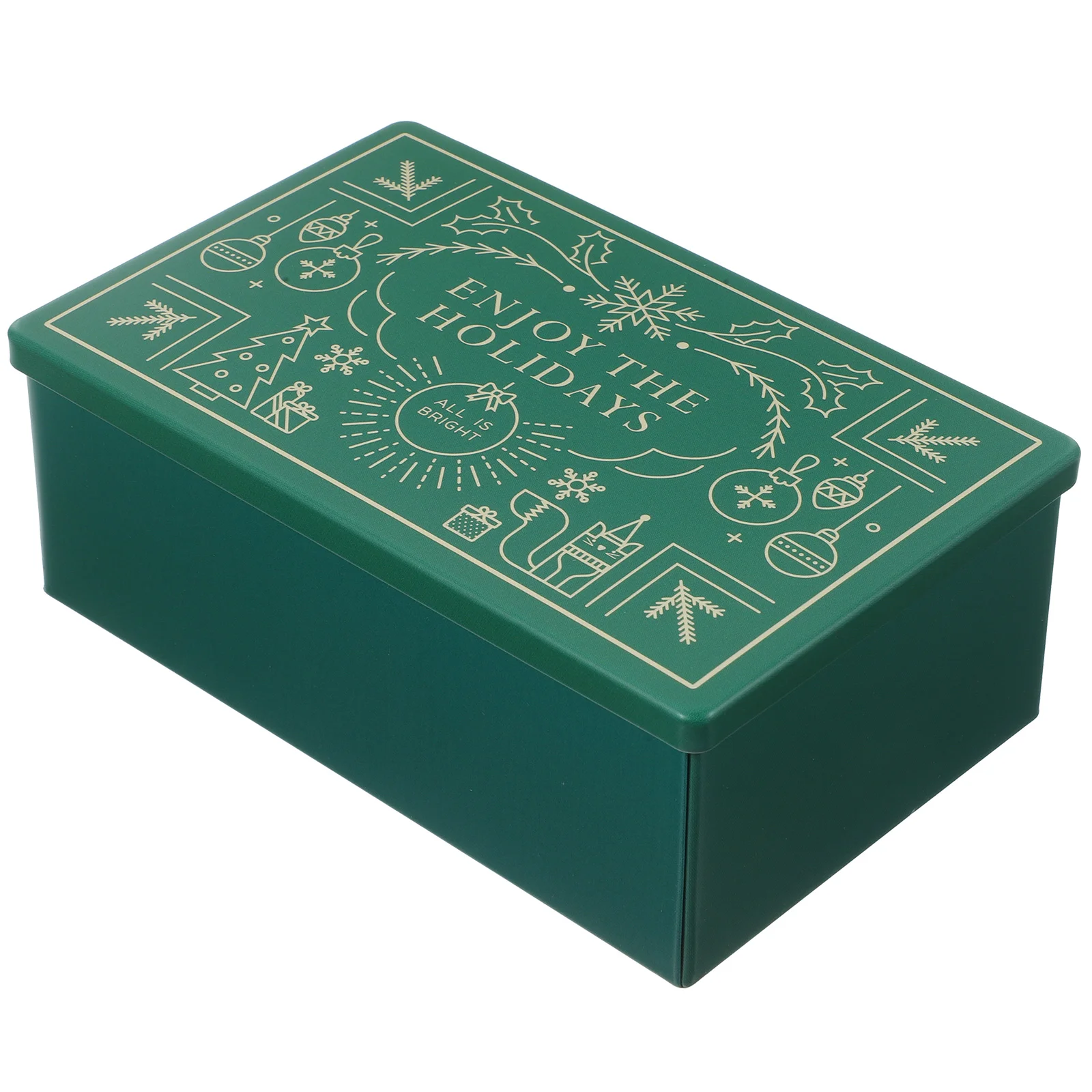 

Christmas Snack Container Gift Box Cards Cookie Tin with Lid Tinplate Storage Containers Green Candy Jar