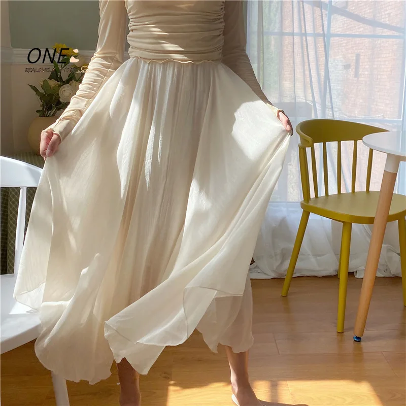 

Юбка Женская длинная из хлопка и льна, ассиметричная широкая однотонная белая юбка до середины икры, лето