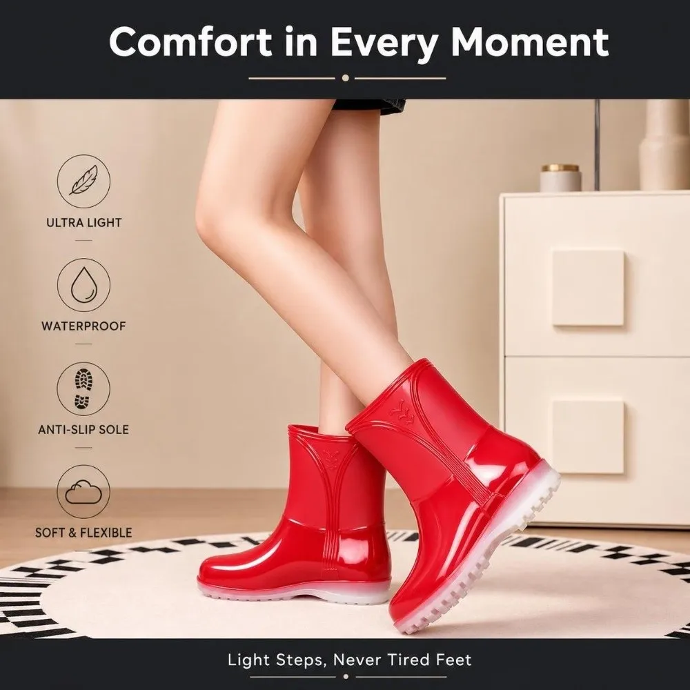 Mid-calf Women Rain Boots Non-slip Waterproof Garden Rubber Boots Durable Lightweight Water Shoes For Outdoors,Kitchen,Work