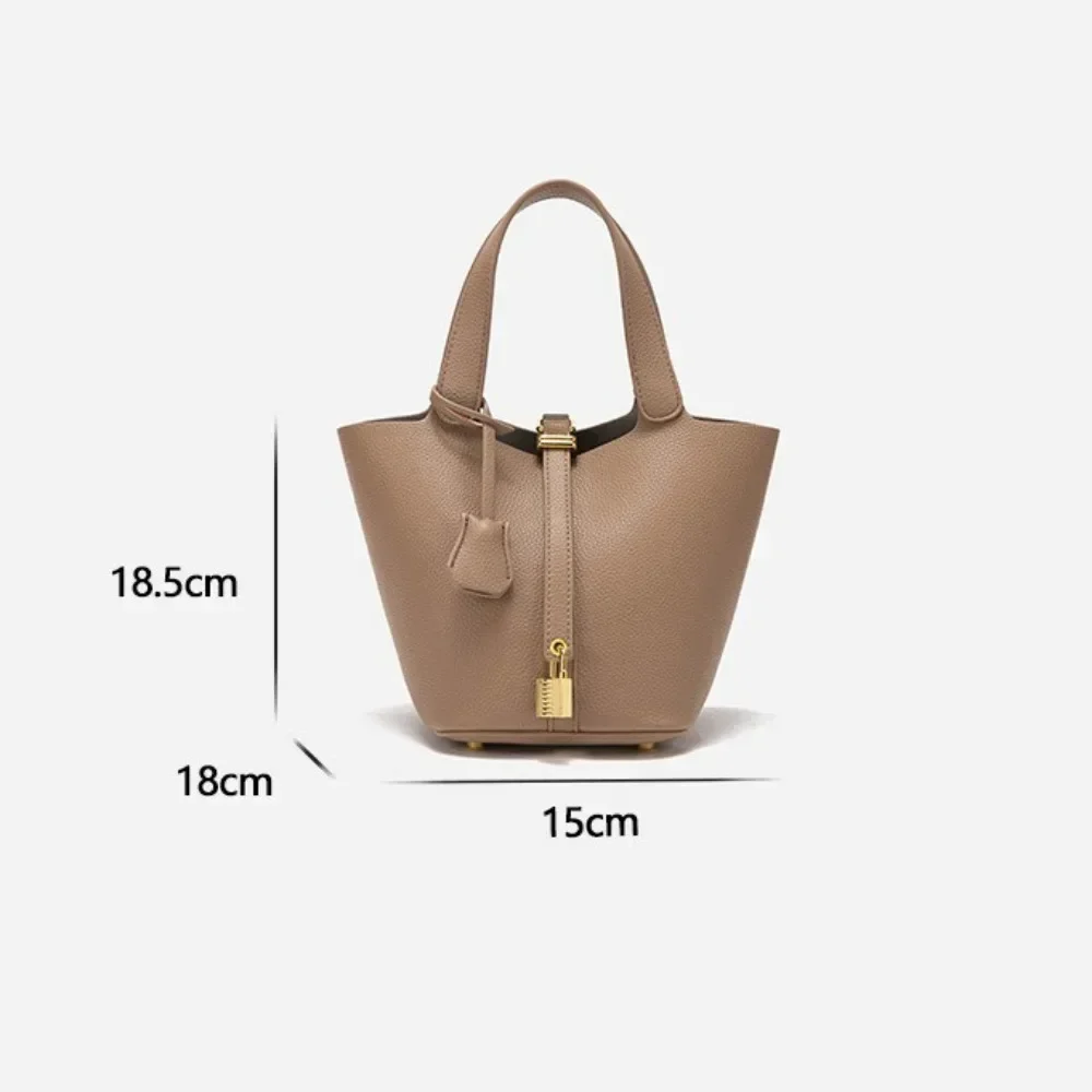 Bucket 15 Litchi Grain Leather Bucket Bag High Quality Soft Handbag Mom's Bag Fashionable Design Elegant Women Bag