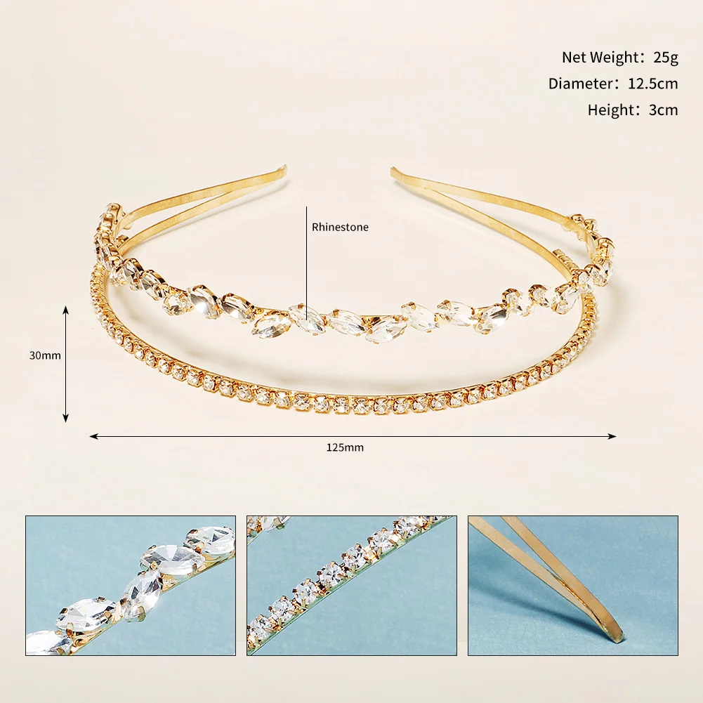 New Gold Rhinestone Hair Bands Birthday Make Up Party Bride Headpiece Alloy Hair Accessories Headbands Gift For Women