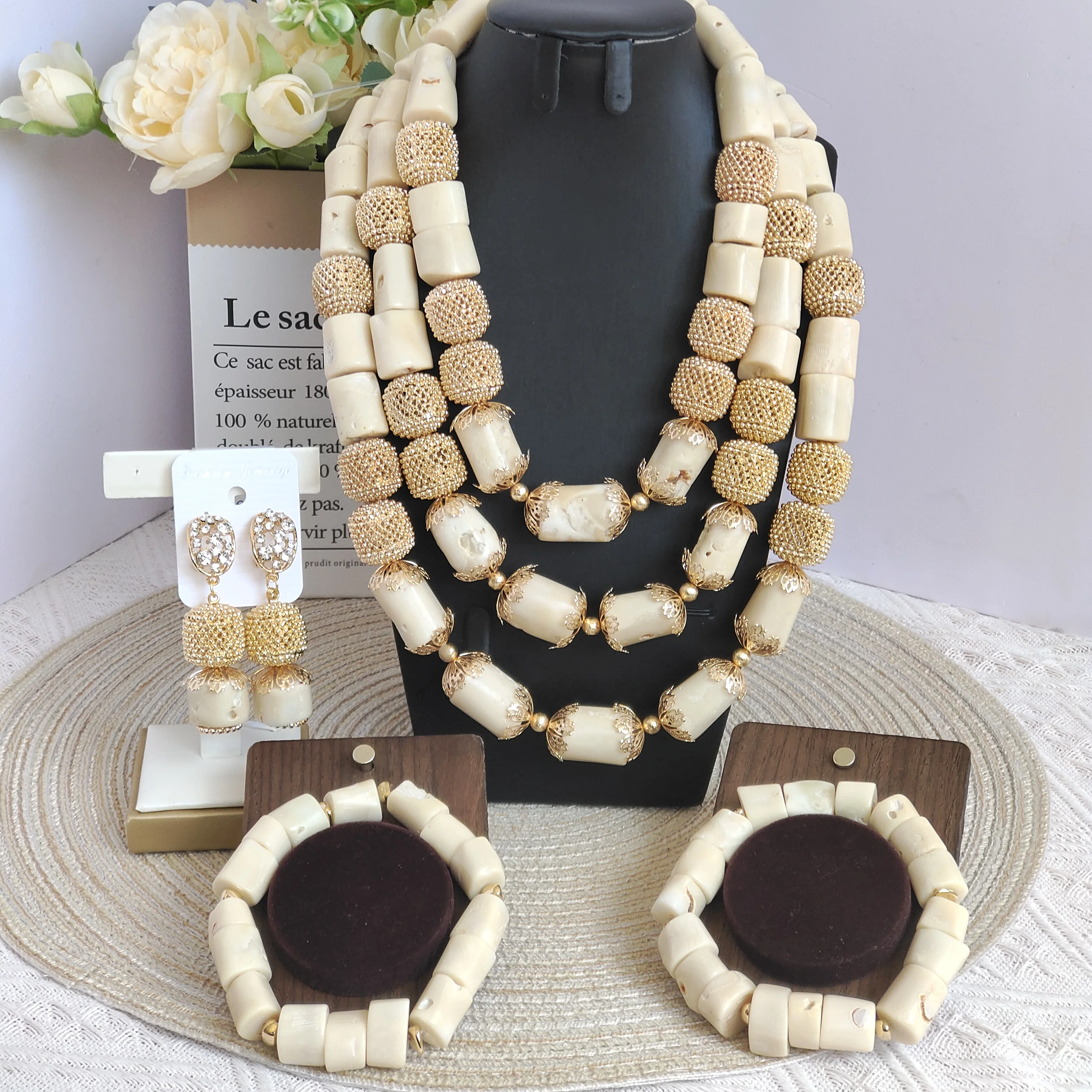 

Laanc original white coral beads jewelry set for women