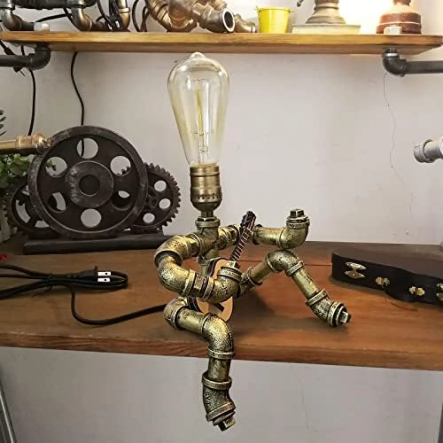 Music Guitar   Decor Guitar  for Men Cool Gifts for Music Lovers Microphone  Him Steampunk Edison Bulb Lamps Retro Guitars Metal