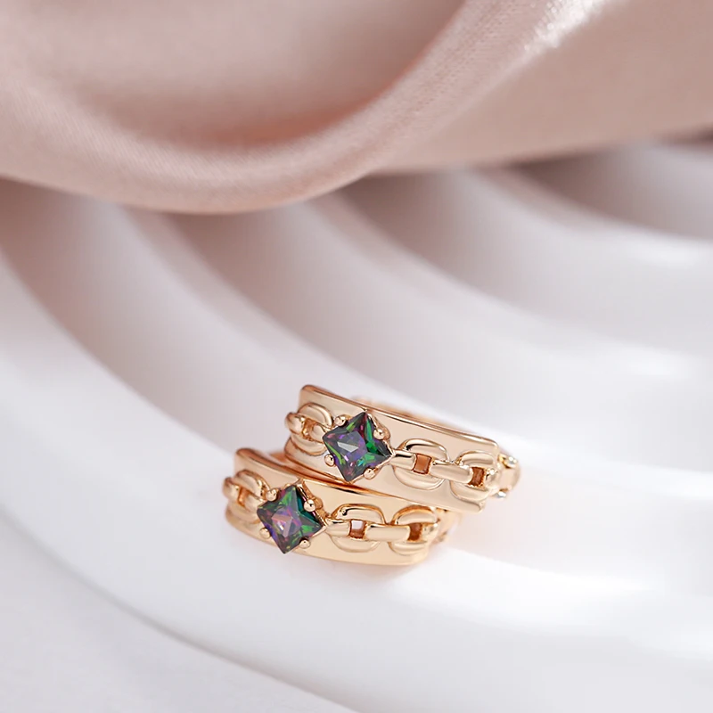 Kinel Fashion Colorful Natural Zircon Hoop Earrings for Women 585 Rose Gold Color Fashion Party Daily Jewelry Accessories