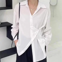 Women's Clothing 2023 Autumn and Winter Fashion New Commuter Versatile Spliced Button Round Neck Long Sleeve Solid Color Shirt