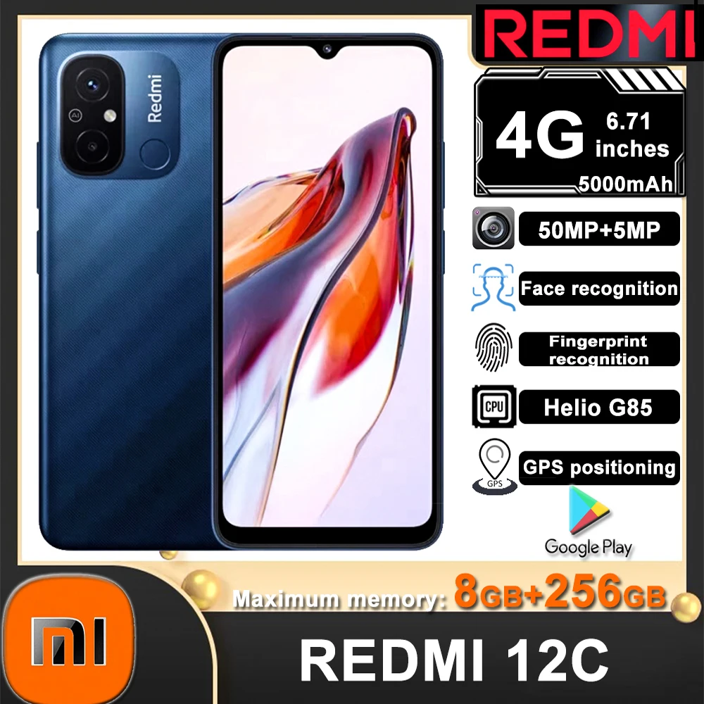 [EU/US/UK specifications] 4G redmi 12C smart original mobile phone 5000mAh 10W Micro USB charging interface 3.5mm Headphone plug