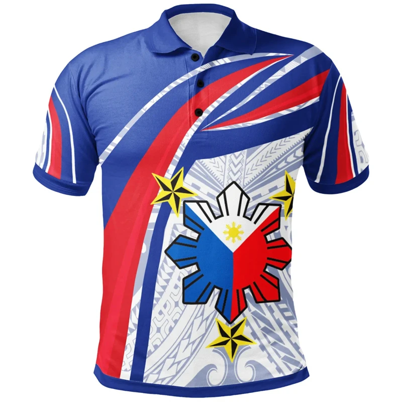 

Men's Fashion 3D Printing Philippines National Flag Shirts Philippines National Hero Day Graphic Polo Shirts For Men Fashion Top