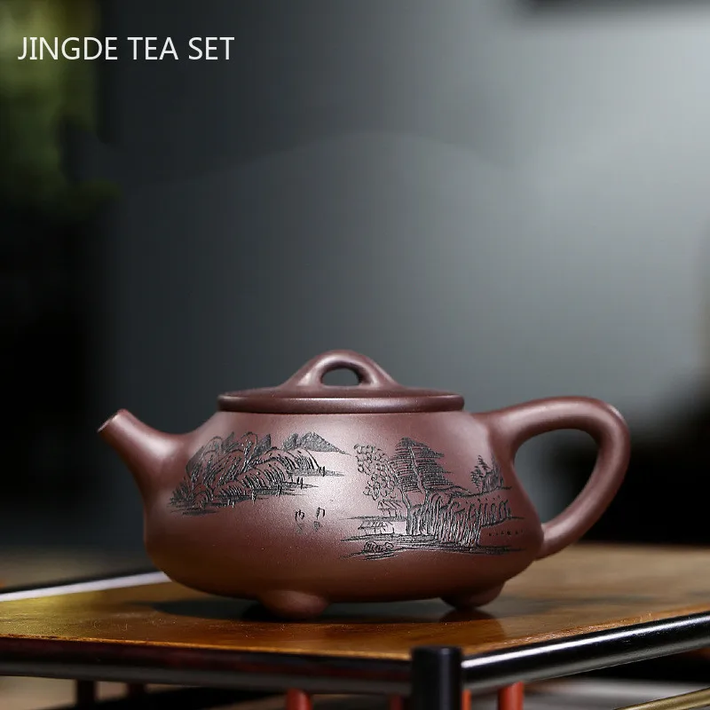 

Authentic Yixing Tea Pots Purple Clay Filter Teapot Raw Ore Purple Mud Stone Scoop Kettle Handmade Boutique Teaware 190ml