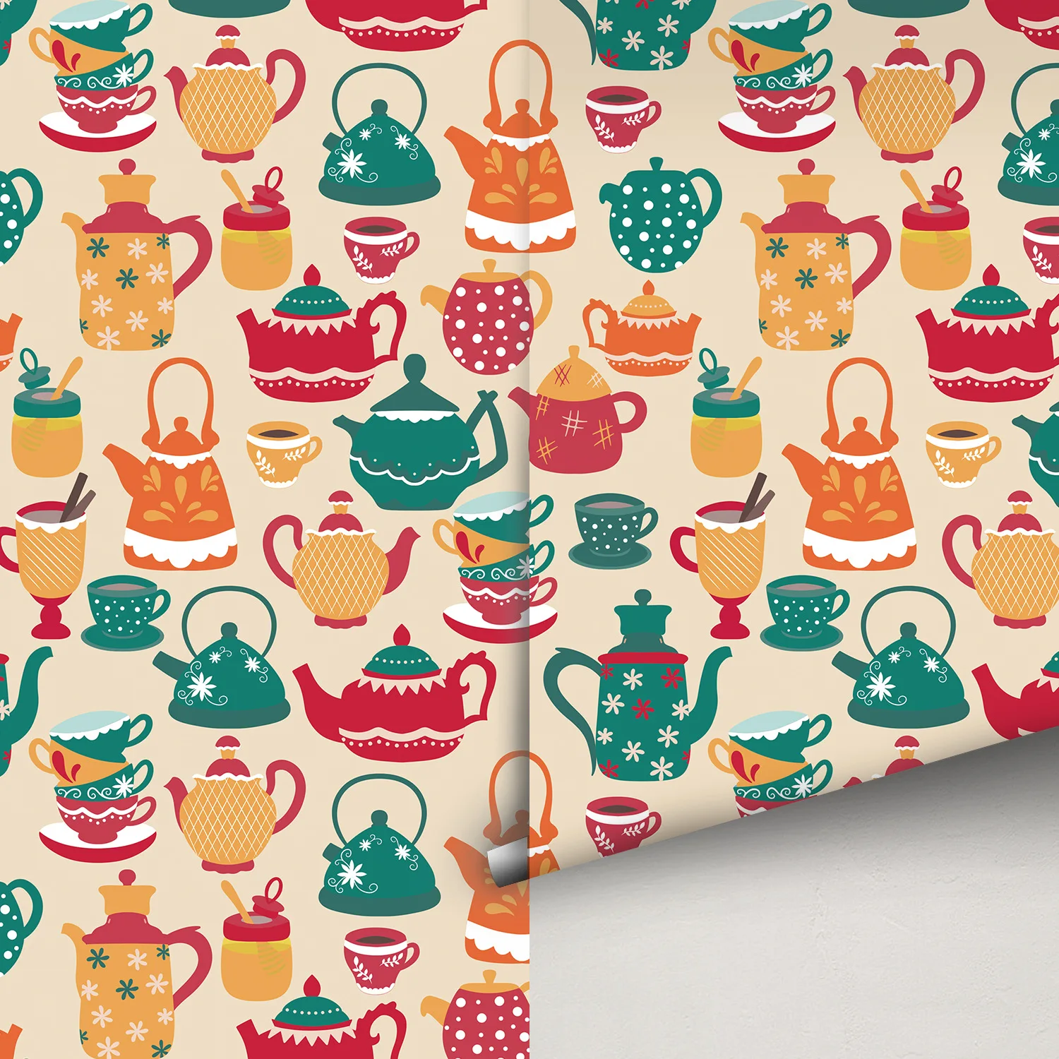 

Обои для ремонта мебели, нарисованные вручную чайный сервиз, наклейки на стену с рисунком, виниловые самоклеящиеся обои для спальни, гостиной