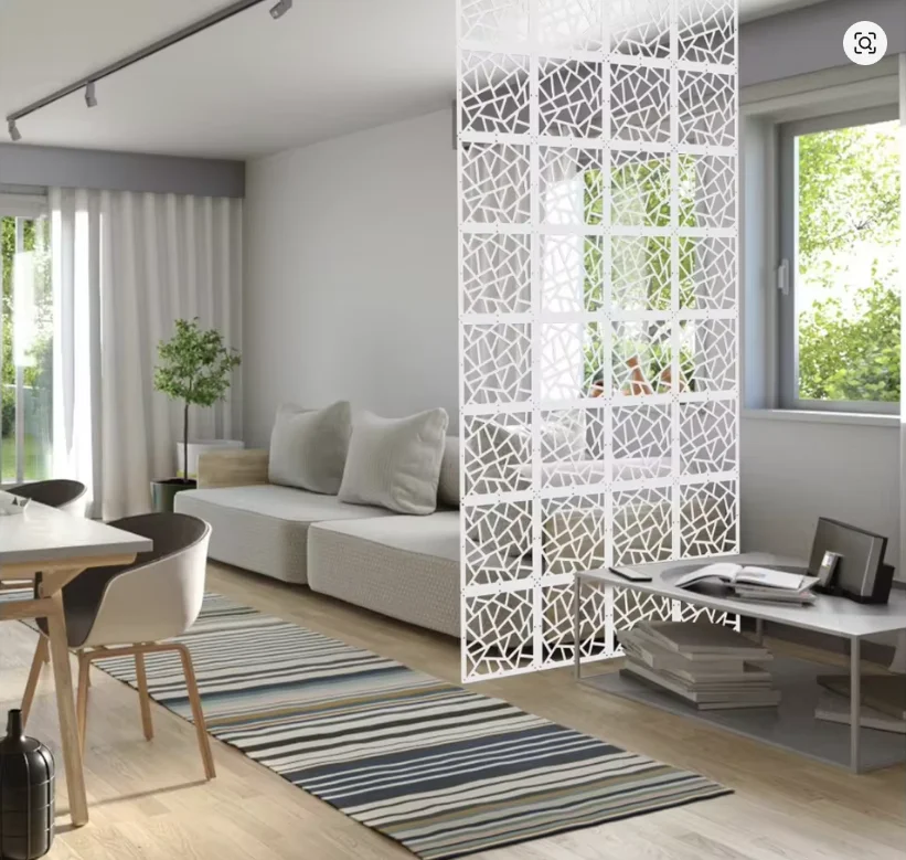 12Pcs/Set Hanging Room Divider White DIY Panel Screens Partition Wall Dividers Room Decorative with All Accessories 11.4x11.4 In