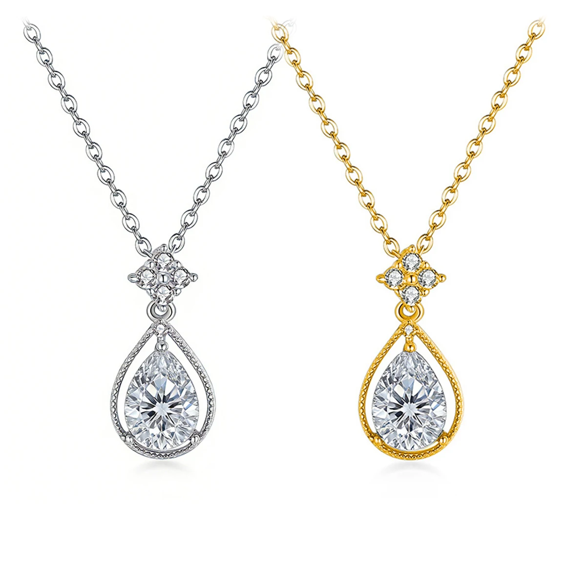 S925 Silver Plated 18K Gold Drop Shape Moissanite Diamond Angel Tears Necklace Main Stone 8*6mm/1.25ct