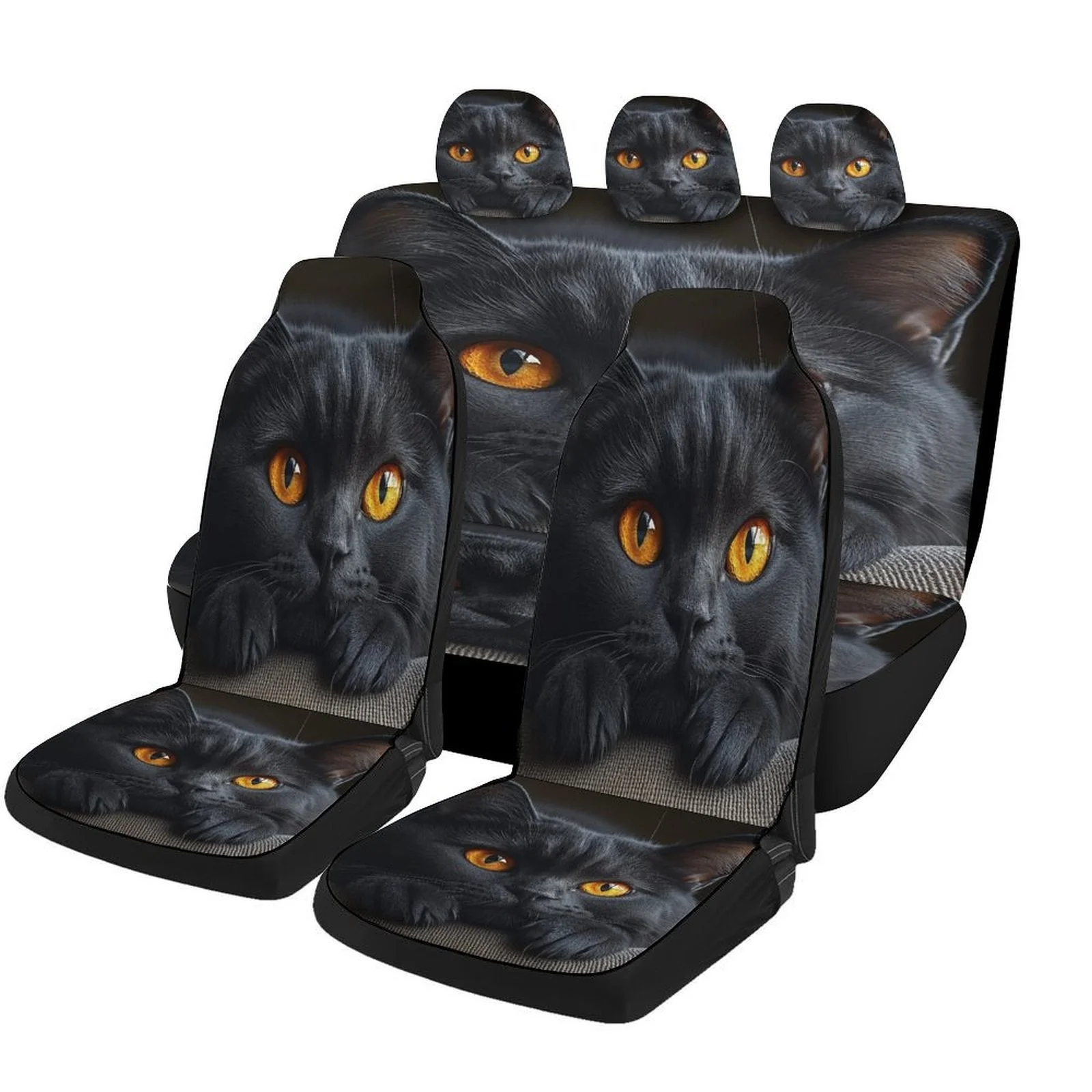 

Black Cat Resting Designed Car Seat Cover Set For Most Cars, Trendy Novelty High-quality Car Seat Protector Covers Full Set, Uni