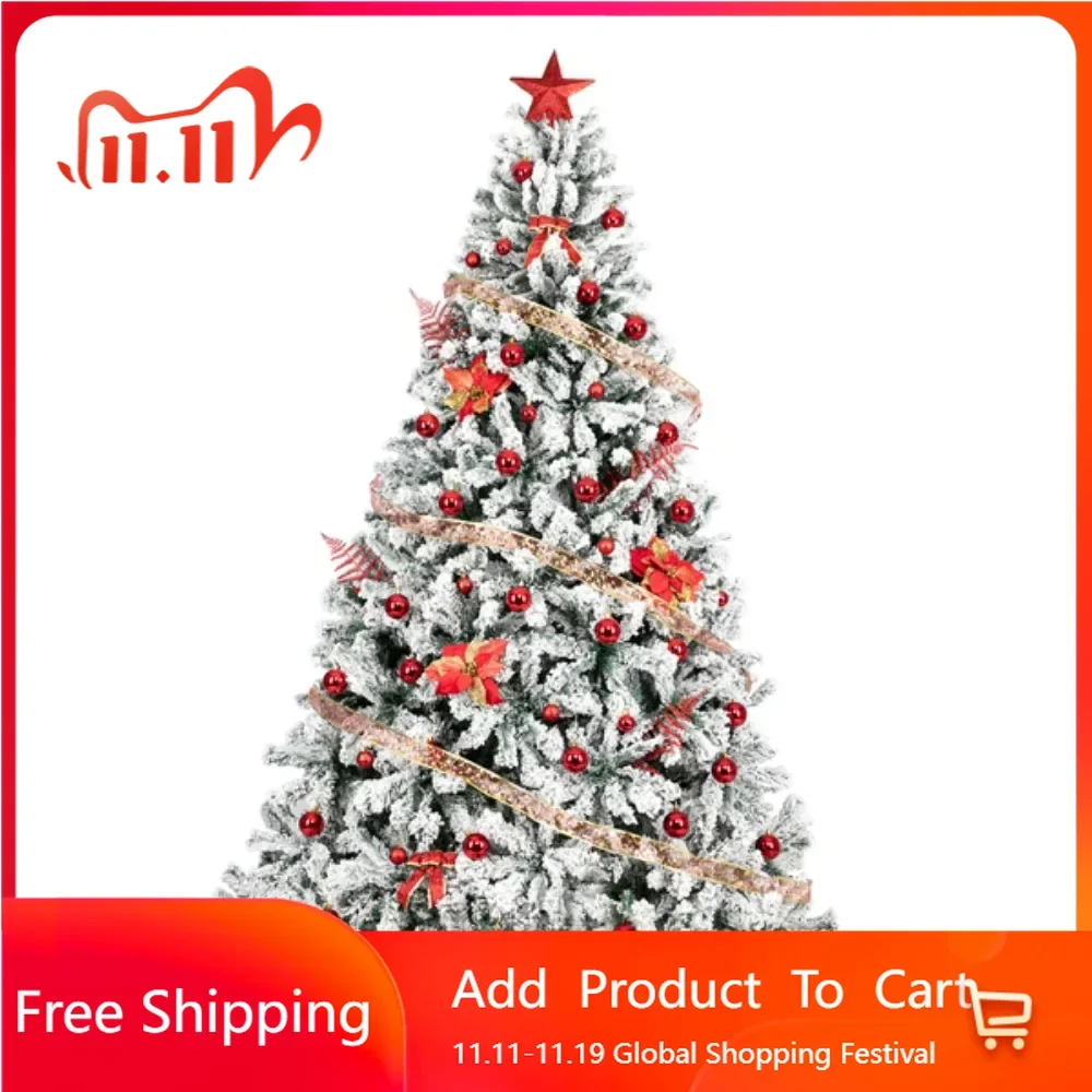 7.5ft PVC Flocked Christmas Tree 1450 branches and leaves are made of environmentally friendly flame retardant PVC material