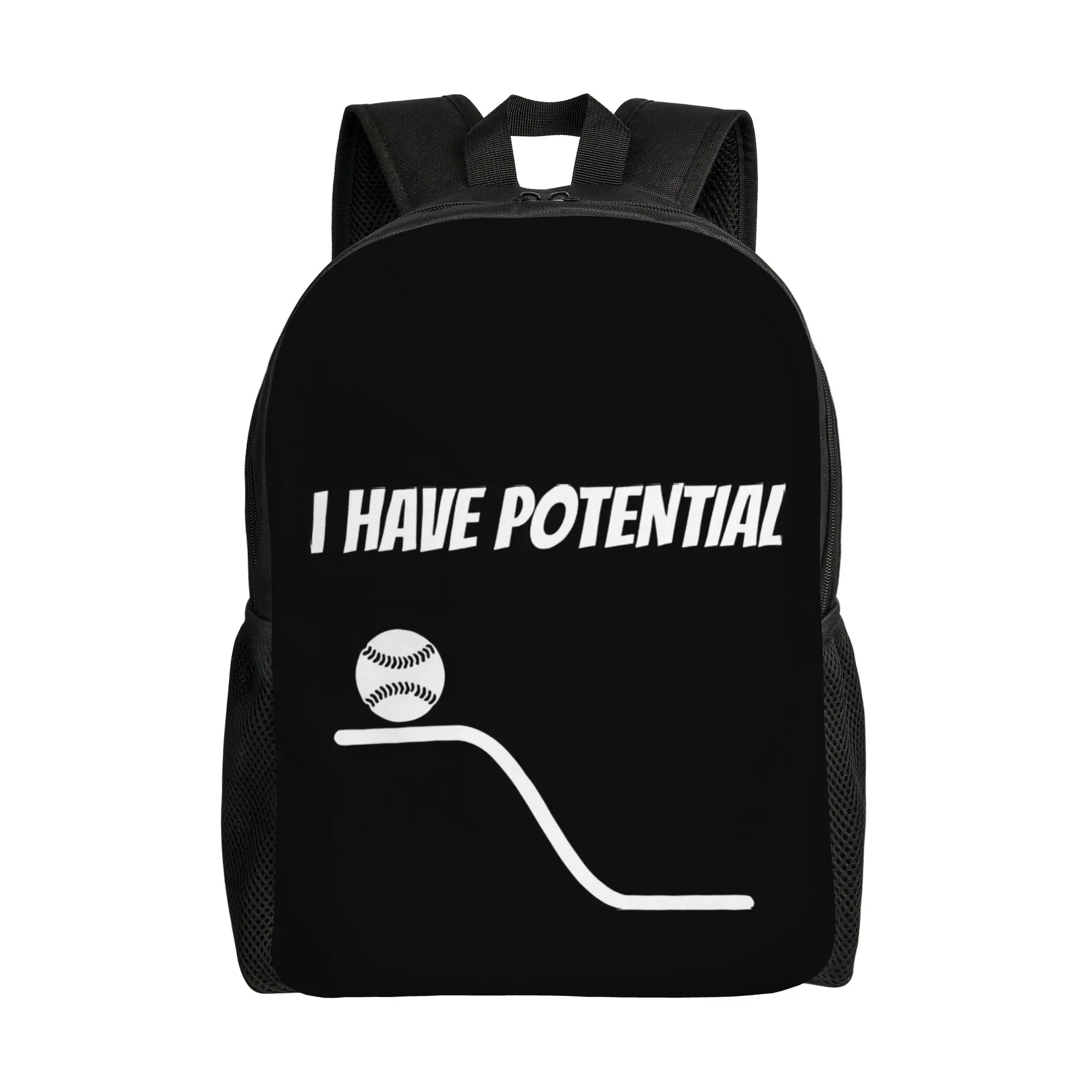 Laptop Bag Back to school season I Have Potential, With Baseball Ball    Physics Joke  Adjustable Strap Backpack