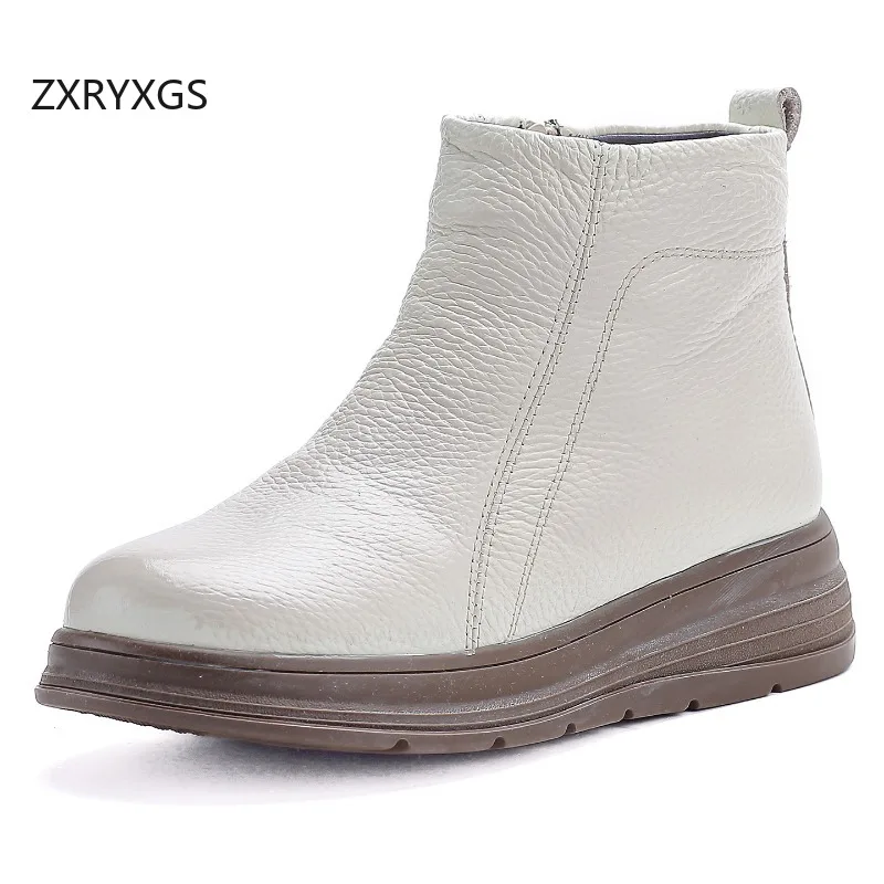 ZXRYXGS Top Layer Cowhide Cross Strap Side Zipper Short Boots Trend Shoes 2026 Bestselling Autumn Winter Boots Women Flat Boots