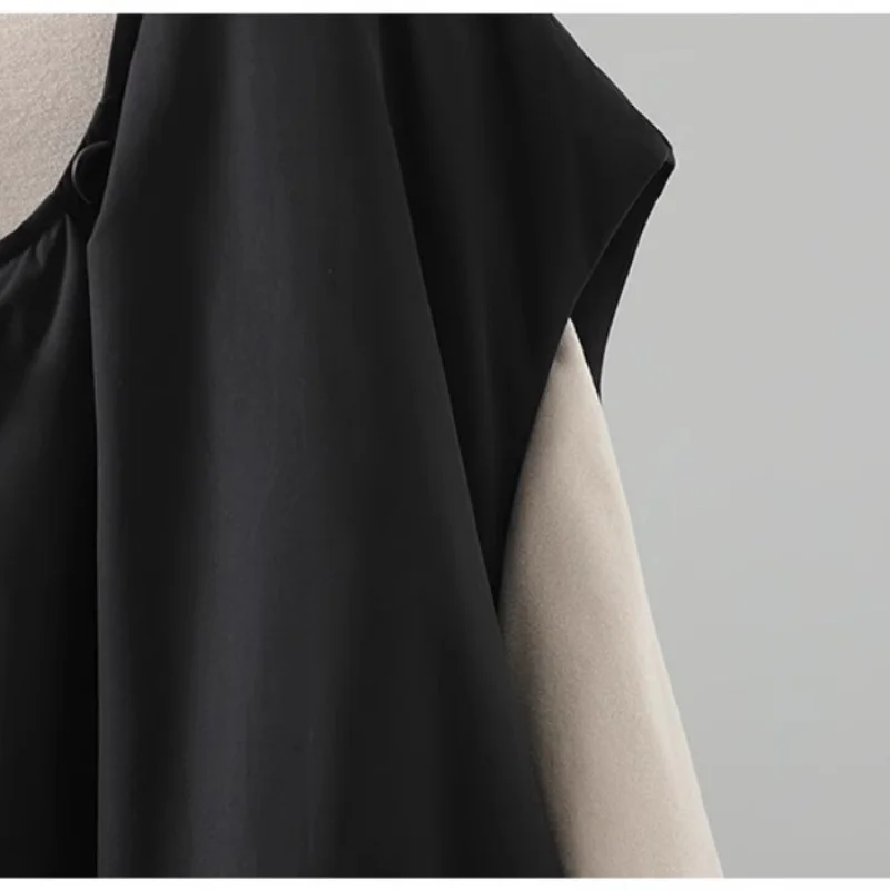 เสื้อกั๊กสไตล์สีดำ, เสื้อแจ็คเก็ตทรงหลวมและสบายๆ ให้ความอบอุ่น, เสื้อกั๊กสีพื้นแบบกระดุมแถวเดียว คุณภาพดี น้ำหนักเบา รุ่น w1623