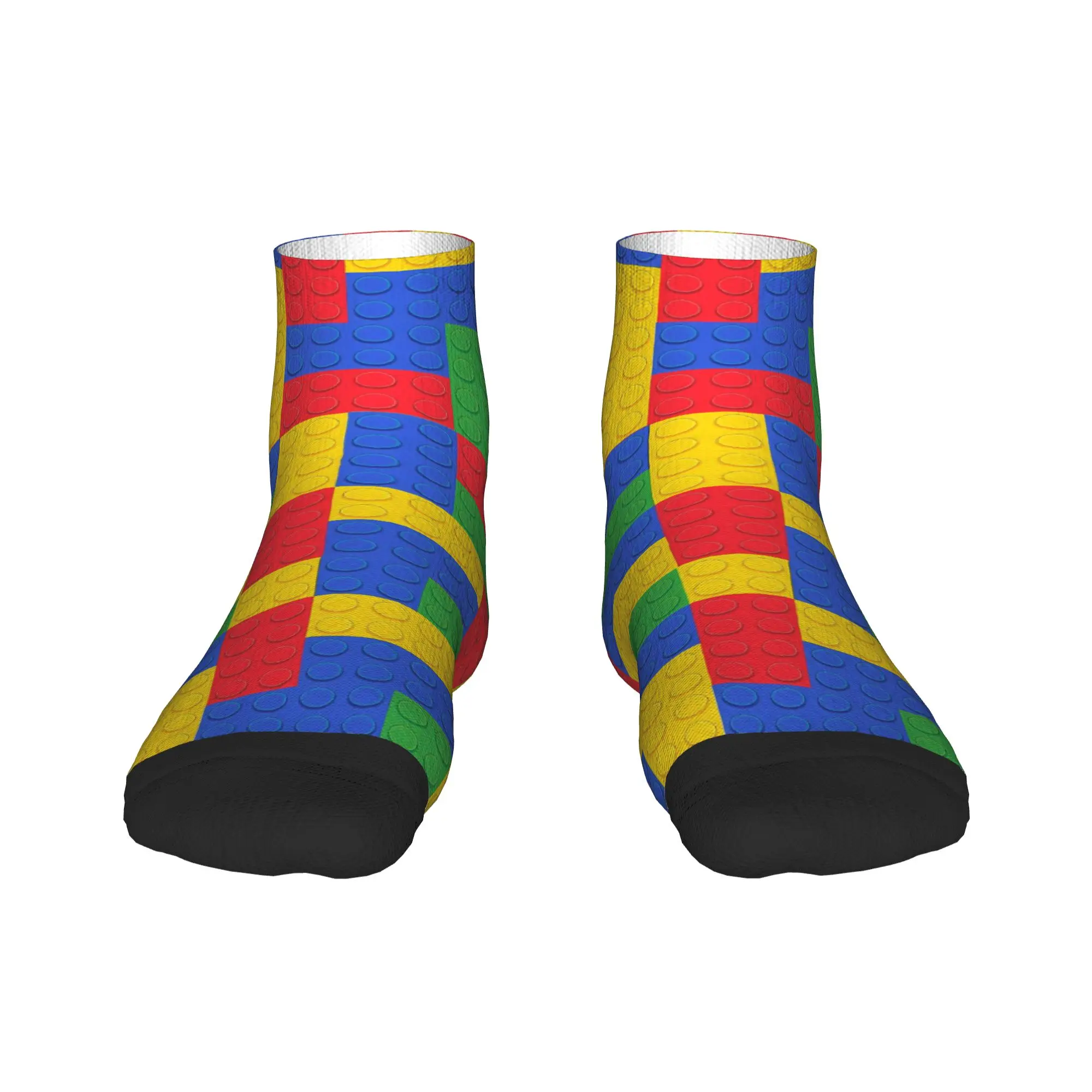 Symmetric Primary Color Building Blocks Pattern Ankle Socks Anti Quality Soft Outdoor Sports Socks For Men Autumn Custom Sock