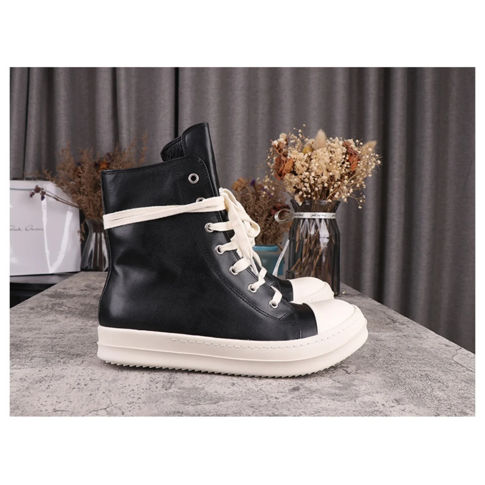 

Brand Men Ankle Boot High Top Women Sneaker Casual Quality Black Leather Designer Zip Ow-en Street Luxury Flat Platform Shoe