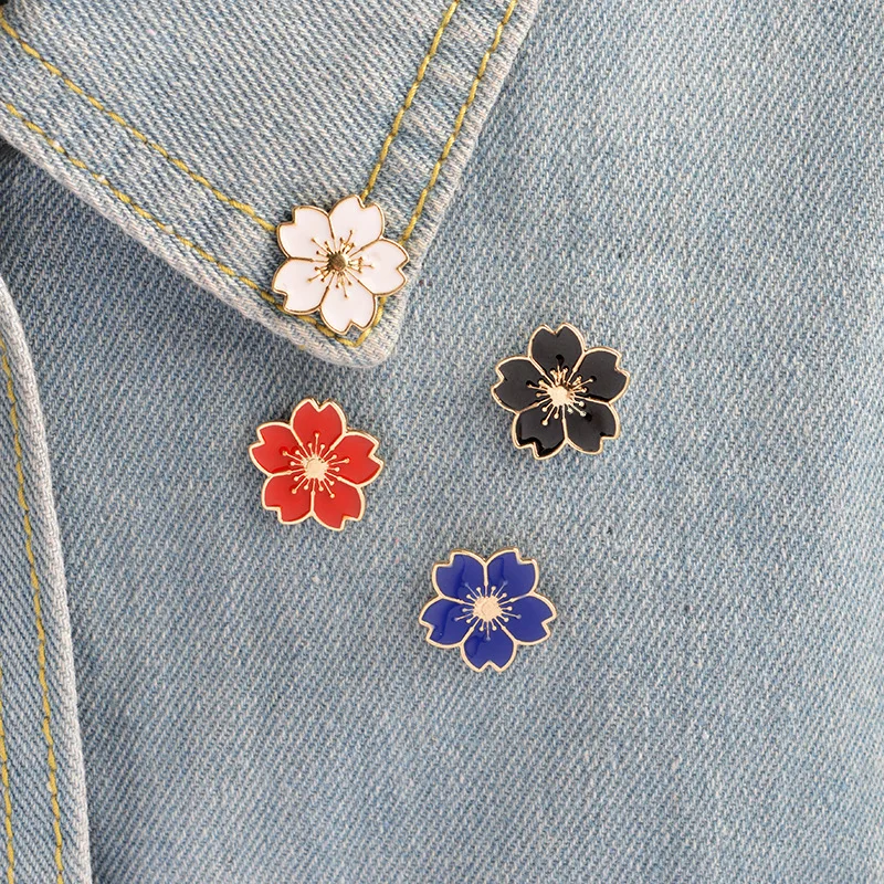 Sweet Sakura Flower Enamel Badge Brooches Pins for Women Girls Colorful Cartoon Jewelry Retro Accessories Backpack Gifts