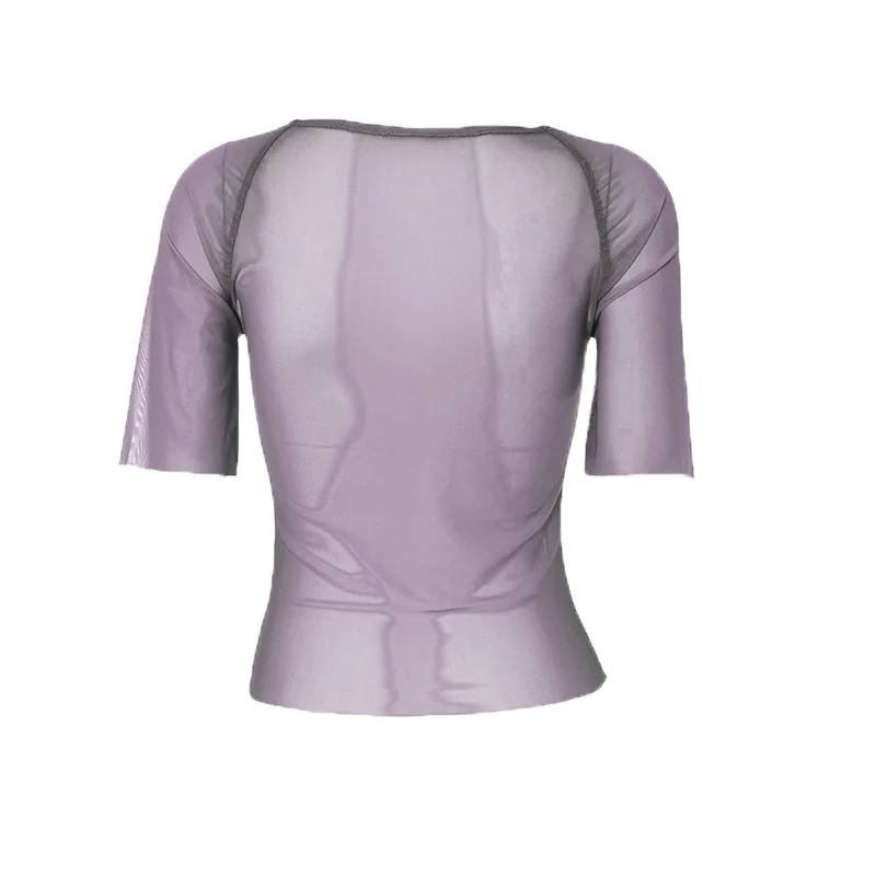 Nuova moda femminile, stile americano sexy e piccante, top corto senza cuciture da donna sexy e aderente con stampa trasparente