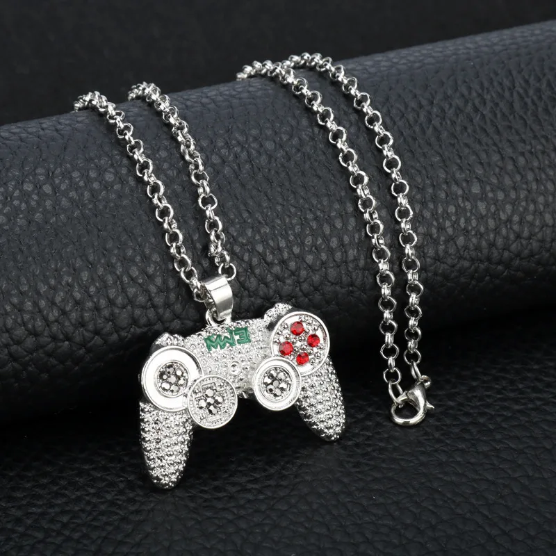 Hip-Hop Jewelry Game Console Handle Necklace Pendant Gold Color Chain Rhinestone Necklace Charms for Children Boys Gifts