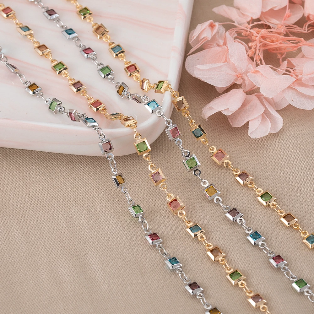 

1 Meter Bohemian Square Crystal Bead Copper Chain for DIY Necklace Bracelet Jewelry Making Supplies