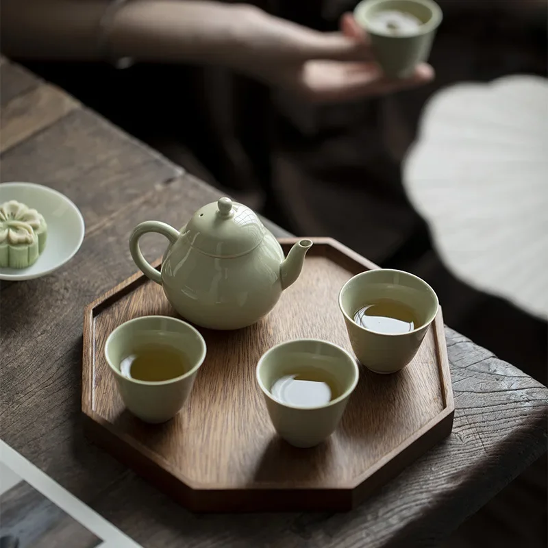 Hand-held Teapot Kung Fu Tea Set Single Pot, Handmade Raw Mineral Color Glaze Celadon Ceramic Household Teapot with Ball Hole