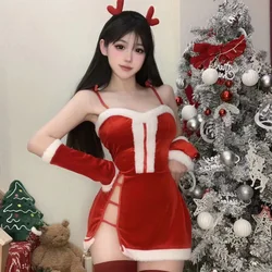 Women Christmas Dress Cosplay Costume Sexy bodysuit Mini Red Dress Christmas UnderwearNew Year Maid Role Play Uniform