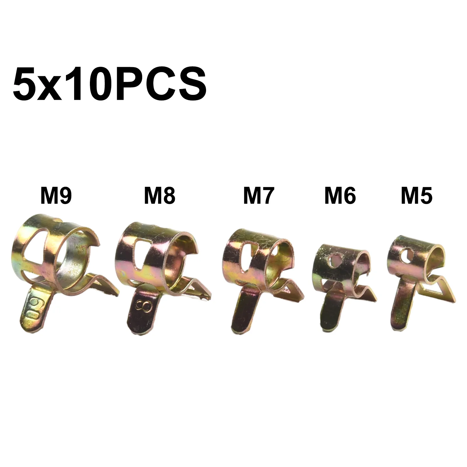 50 pçs/set braçadeiras de tubo novo 5/6/7/8/9mm carro auto primavera clipe combustível óleo mangueira água tubo braçadeira prendedor 5 tamanhos peças