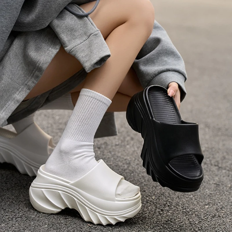 

9cm Heel height Shoes Indoor Outdoor Slippers For Women Home Beach Slides Soft EVA Thick Sole Anti-slip Girls Street Sandals