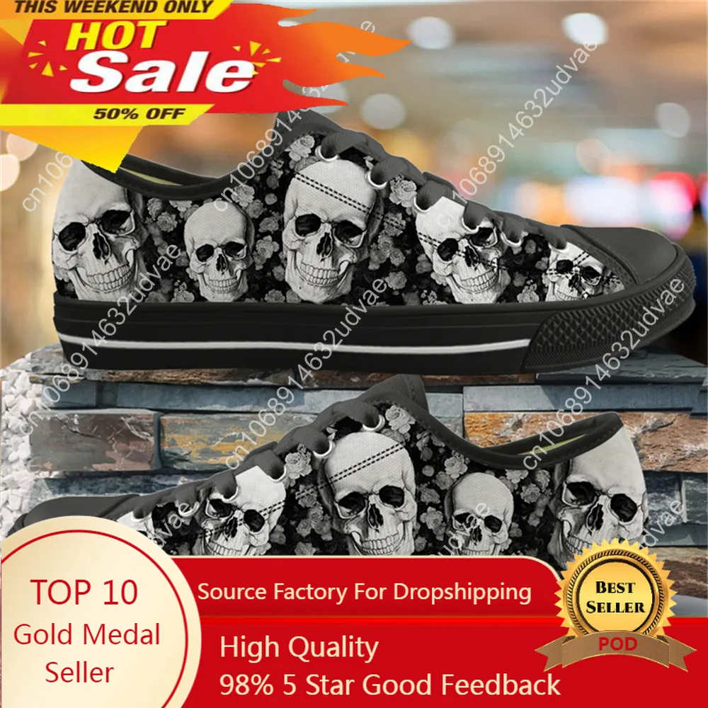 

Punk Skull Print Shoes Woman Flats Footwear For Ladies Autumn Low Top Cavas Sneaker Femma Tennies Shoes Girl's Shoe