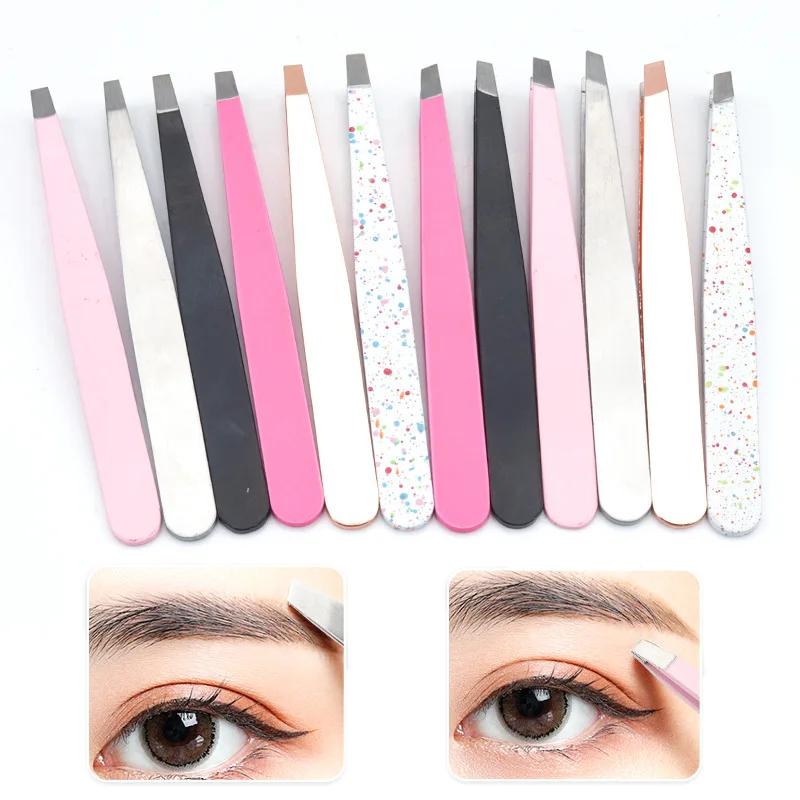 1pcs Eyebrow Tweezer Colorful Hair Beauty Fine Hairs Puller Stainless Steel Slanted Eye Brow Clips Removal Makeup Tools