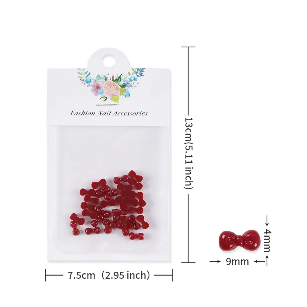 50pcs Kawaii Cat Bow Nail Art Charm 3D Claret Resin Red Bow Tie Coconut Tree Nail Decor Parts DIY Lovely Pink Nail Accessories