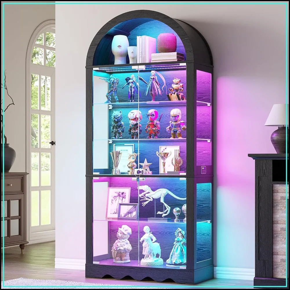 6-Tier Arched Glass Display Cabinet with RGB Lights & Lock