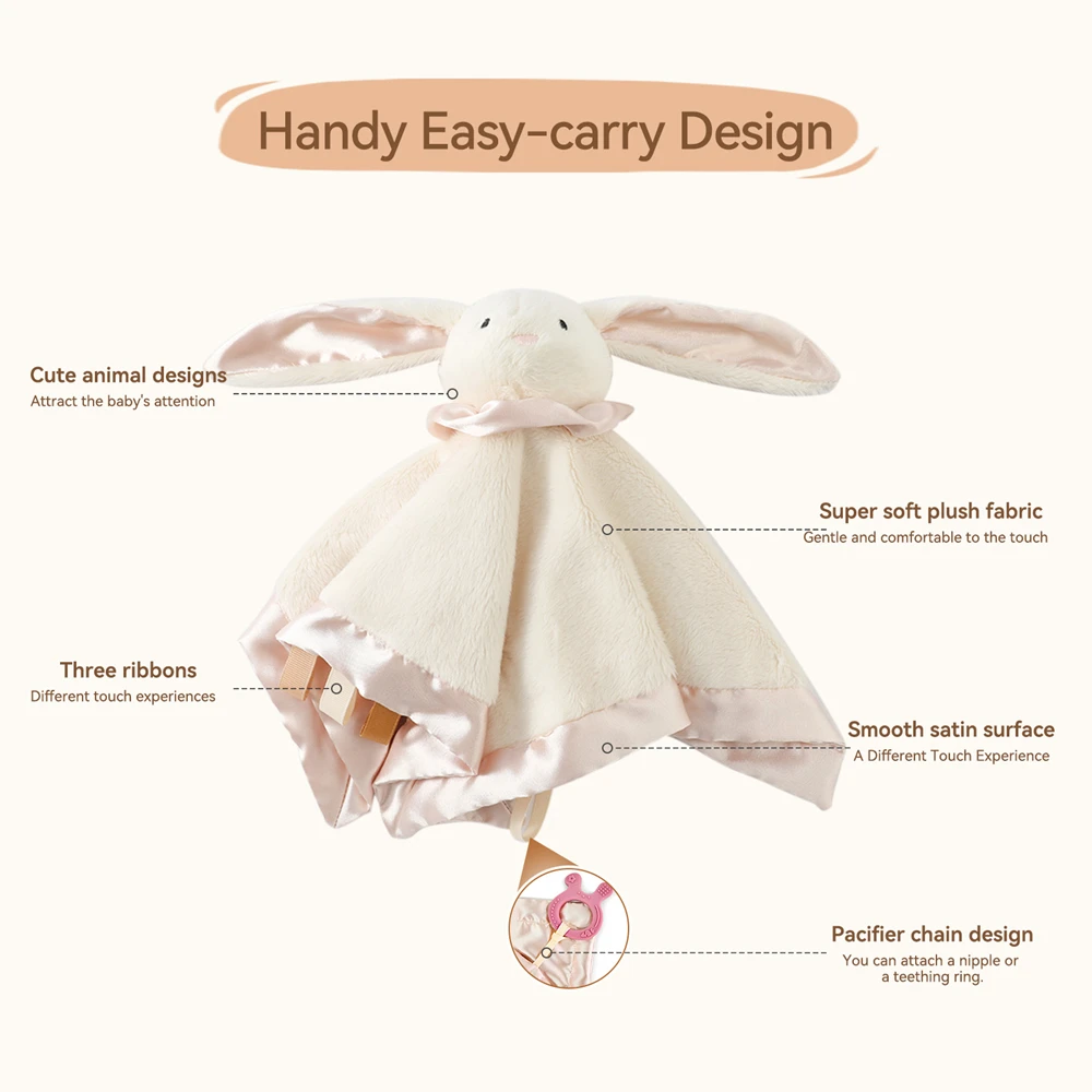 Soft Plush Rabbit Comfort Blanket Double-Sided Textured Baby Touch Toy Promotes Sensory Development Newborn Anxiety Relief Toys