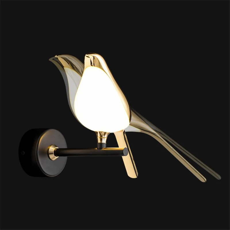 Gold Magpie Bird Led Wall Lamp Parlor Bedside Hanging Light Fixture Novelty Rotatable Ceiling Chandelier Bedroom Foyer Sconce