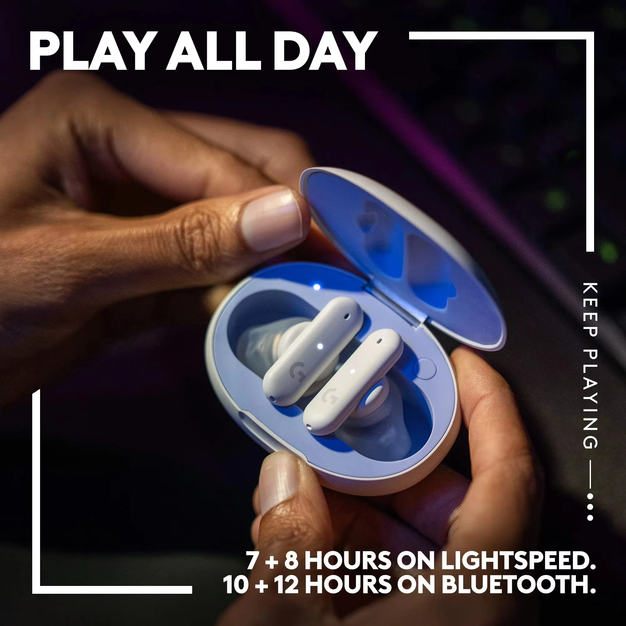 Logitech G FITS True Wireless Gaming Earbuds Lightspeed + Bluetooth Quatre microphones de transformation de faisceau PC, Mac, PS5, PS4, Mobile