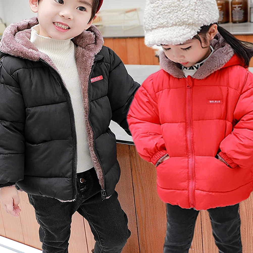 

Cotton-padded Kid Coat Flannel Hooded Elastic Cuff Warm Winter Clothes Children Outerwear Jacket Thickened Travel Outdoor