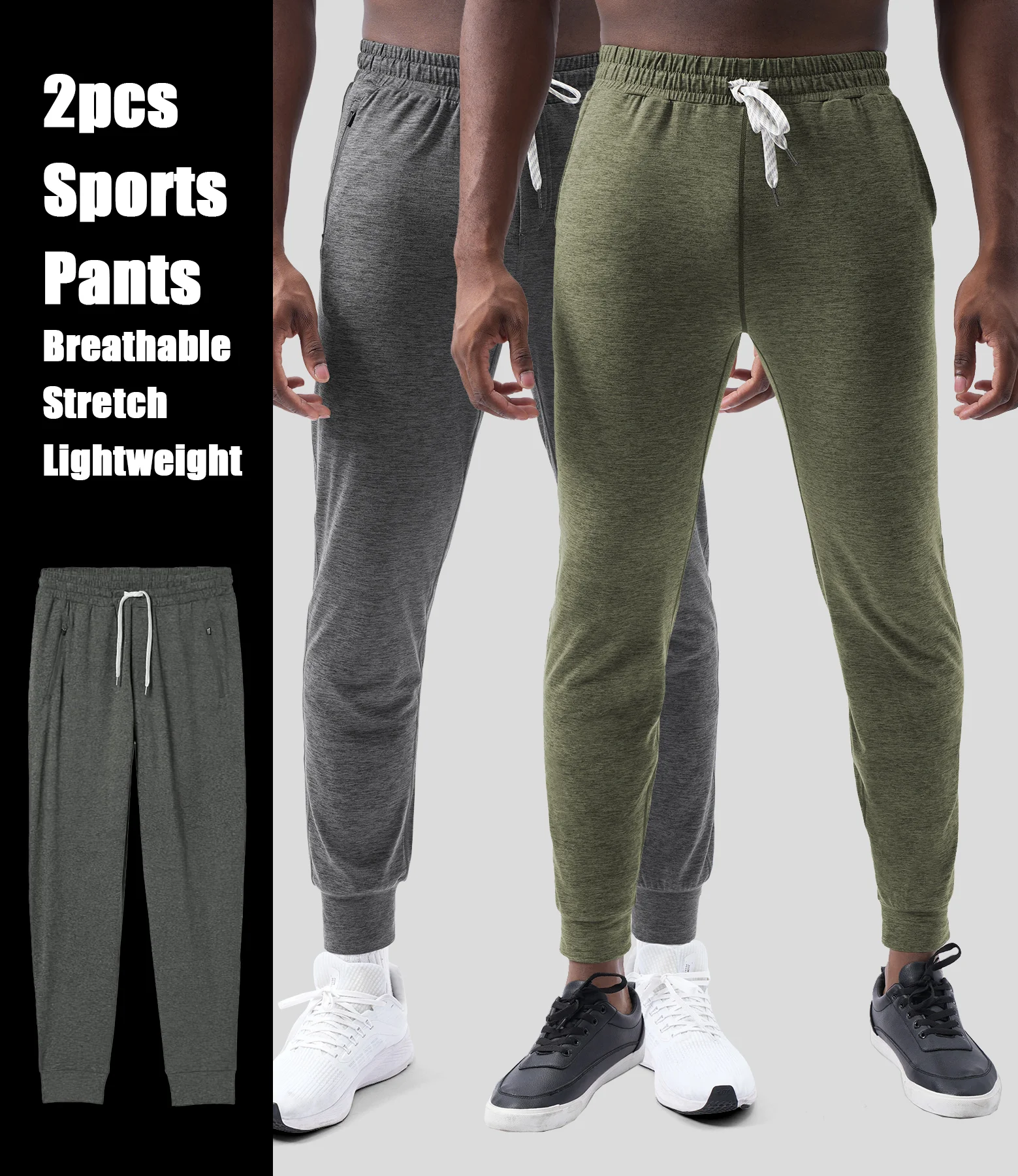 

Мужские зауженные спортивные брюки с карманами на молнии, летние, мягкие, эластичные, легкие, для тренировок и бега, 2 шт.