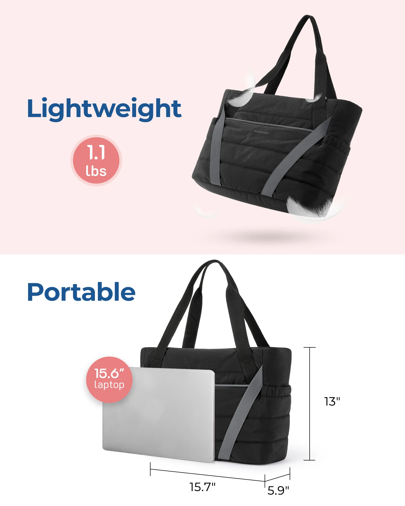 BAGSMART Sports Gym Tote Bags for Women Commuting Shoulder Bag Leisure Simple Mommy Go Out Bag  Large Capacity Luggage Handbag