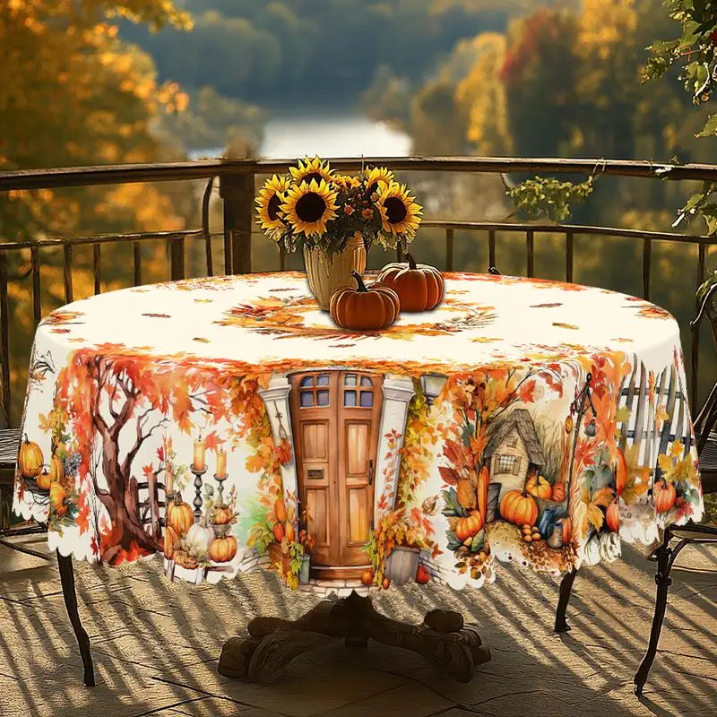 Gnizama حصاد الخريف عيد الشكر اليقطين مابل ليف عباد الشمس مفرش المائدة المستديرة/المستطيلة، ديكور المطاعم والنزهة،