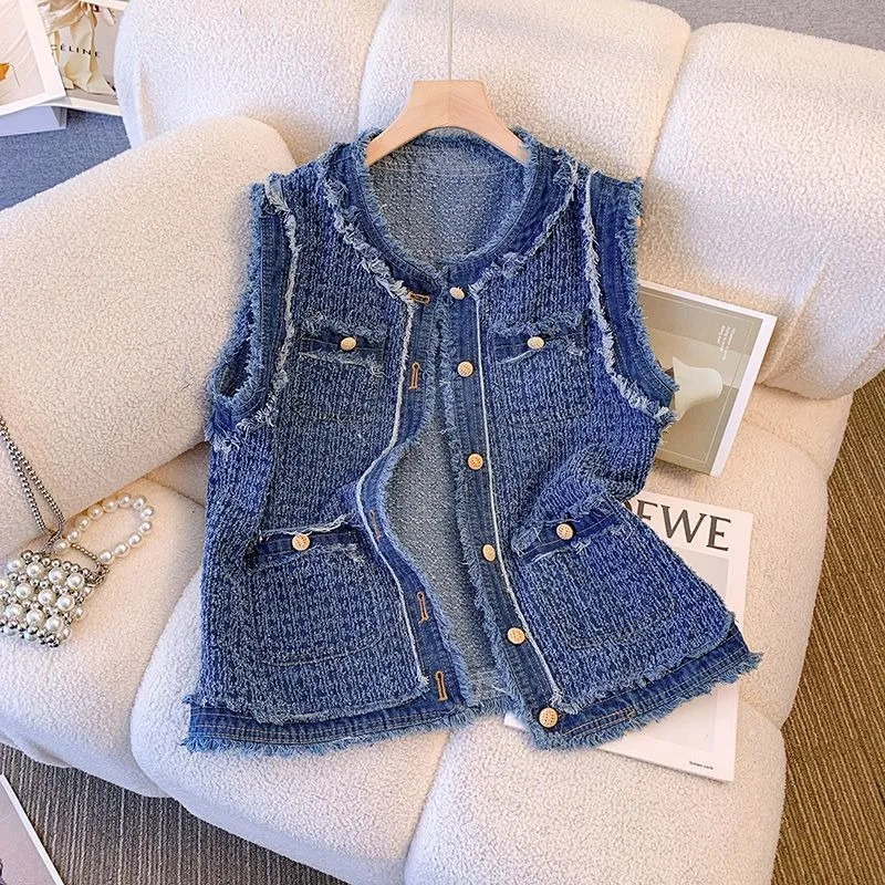 Raw Edge Denim Vest Women Spring And Autumn 2026 New Models Popular Small Sleeveless Vest Jacket