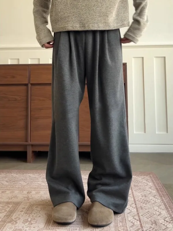 

Deep ey Thiened Casual Pants Men's Autumn Winter Drapey American Retro Wide Leg Pants Lazy Sle Straight Leg Sweatpants