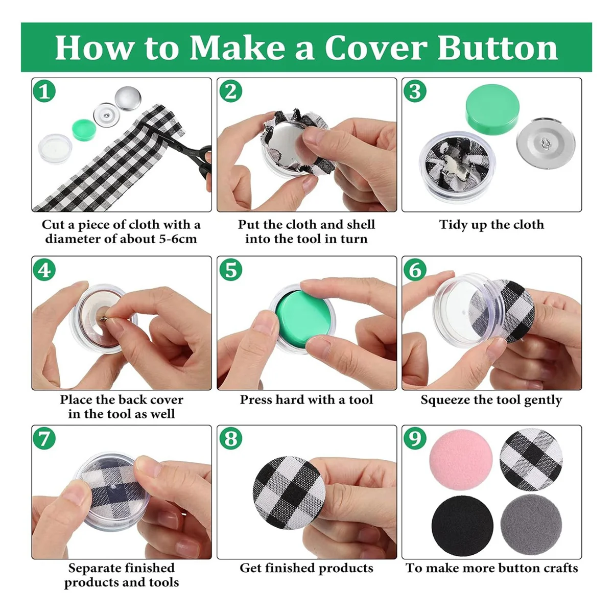 100 sets Cover Buttons Kit met gereedschap Maatknoppen om zelfbedekkende knoppen te bedekken DIY stoffen doek Cover Knoppen 1,1 inch