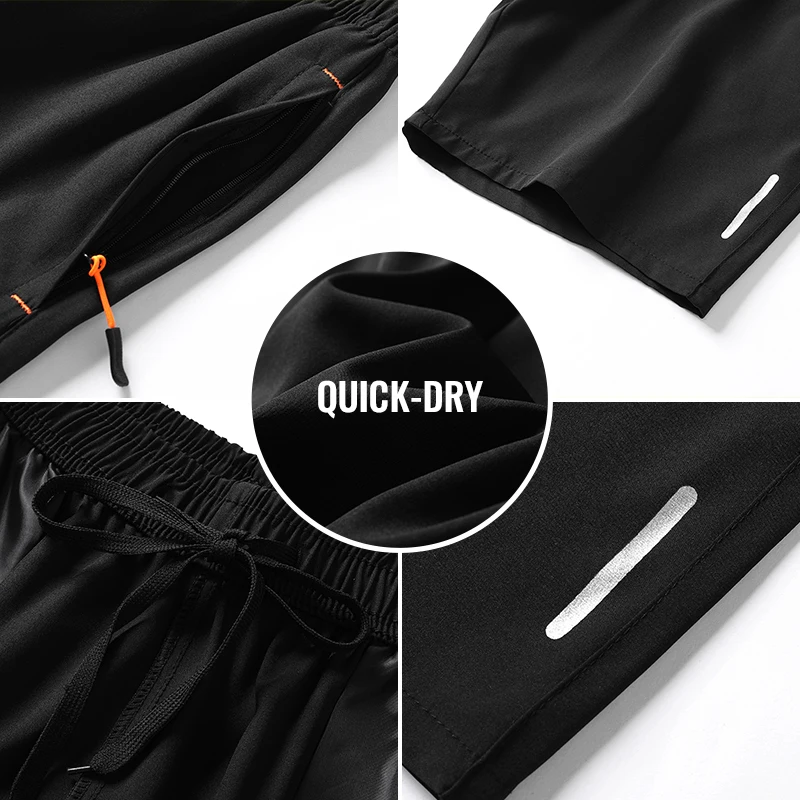 Plus Size Running Shorts Men Loose Dry Fit Basketball Gym Fitness Black Shorts Jogging Workout Athletic Bottom Zipper Pocket