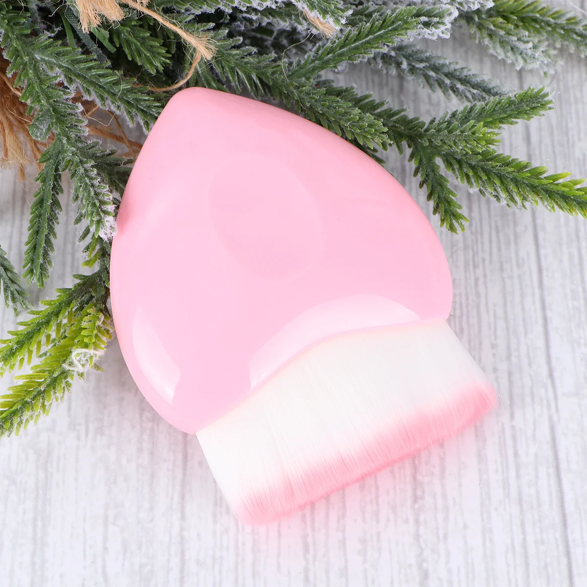 핑크색 손잡이가 있는 1개입 플랫 탑 메이크업 브러쉬, 파우더 파운데이션 블러셔 세트용 부드러운 흰색 브리슬, 눈썹용으로 이상적