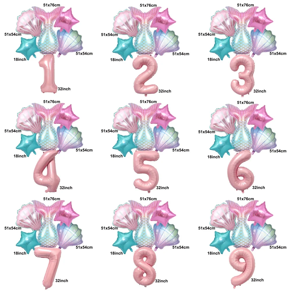 Kleine Meerjungfrau Party Ballons Set 32 Zoll Nummer 1-9 Folienballon Geburtstagsfeier Dekorationen Zubehör Baby Shower Deko Globo