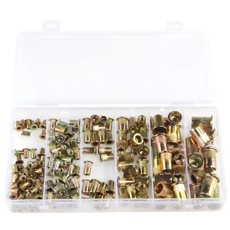 170Pcs M3-M10 Rivet Nuts Kit + Hand Threaded Rivet Nuts Gun BT606 Manual Riveter Gun Flat Head Insert Nutsert Rivnuts Set